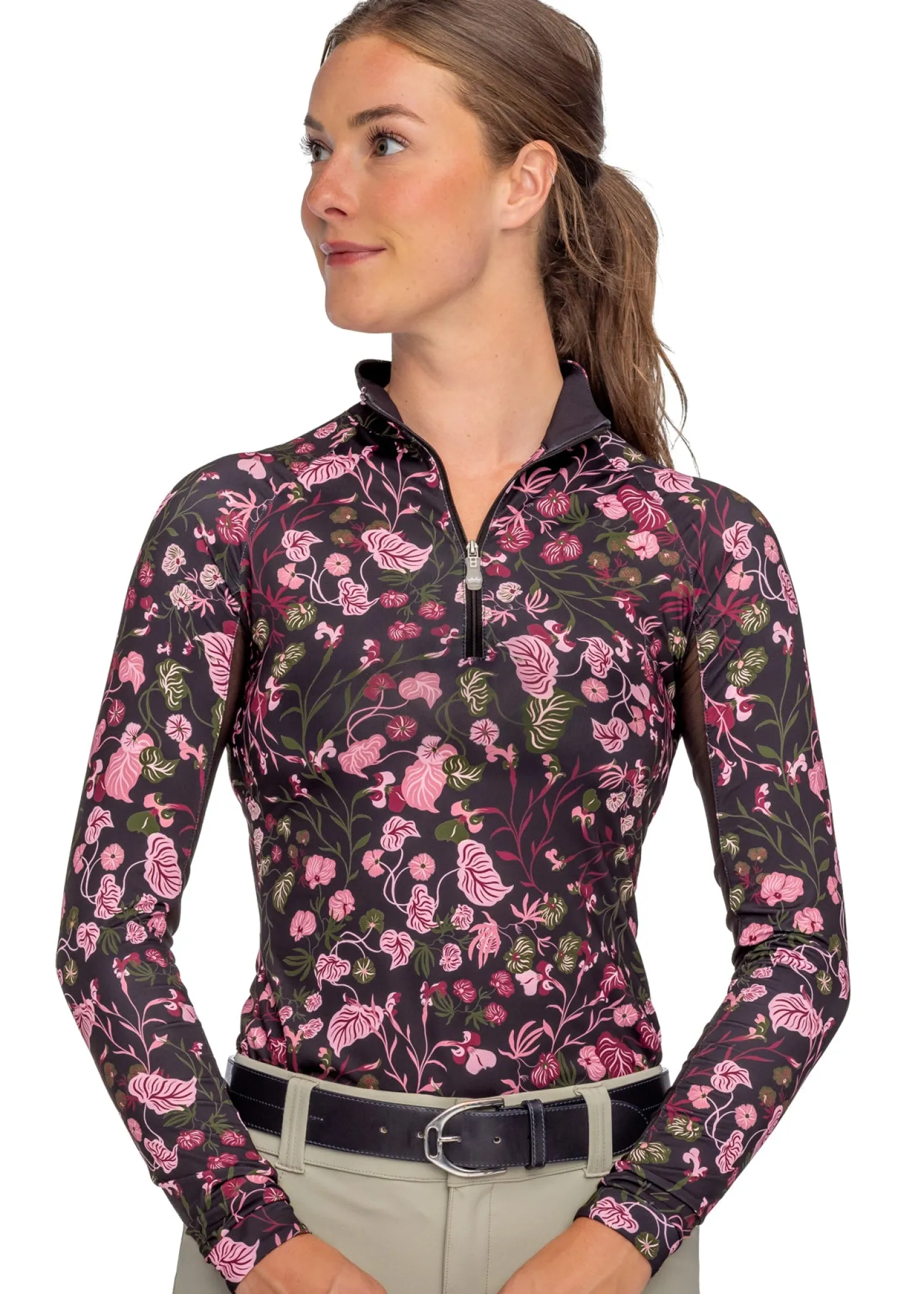 Kastel Denmark Ladies’ Quarter-Zip Modern Begonias Long-Sleeve Shirt - "Briar"
