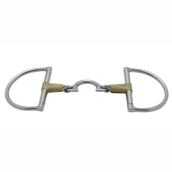Metalab Jointed Rawhide Leather with Quarter Moon Link D-ring Snaffle Bit