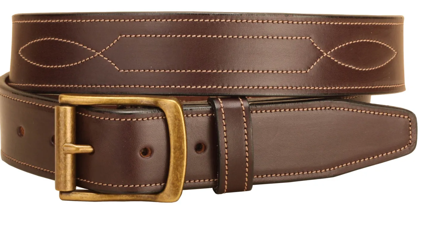 Tory Leather 1 1/2" Belt with Repeated Stitch Pattern