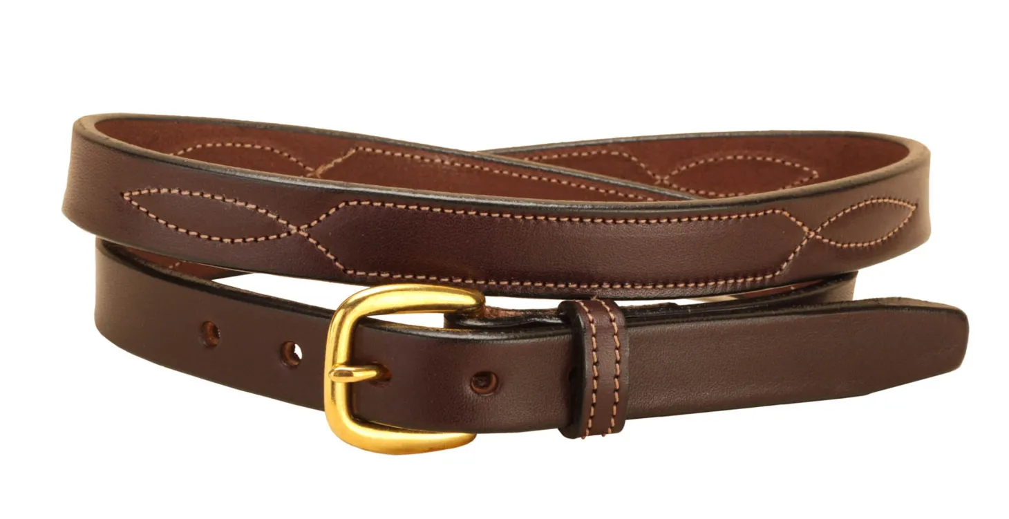 Tory Leather 3/4" Belt with Stitched Patterns & Brass Buckle