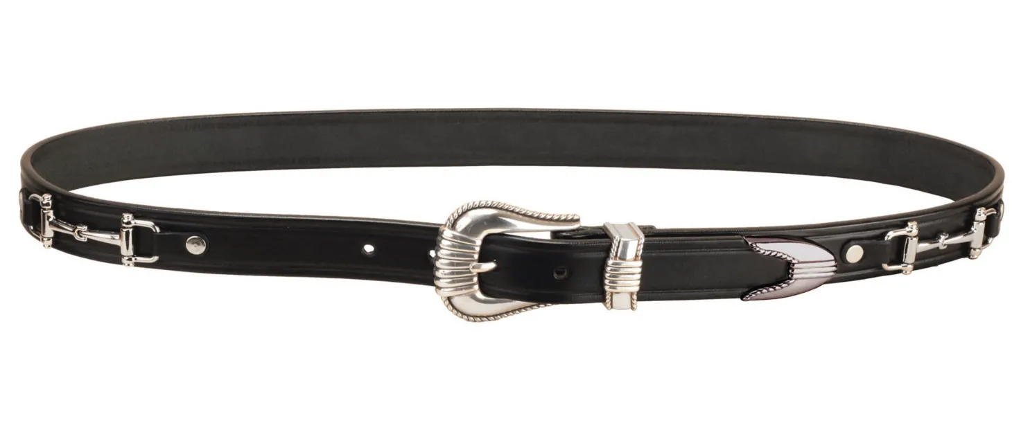 Tory Leather Belt with Bits and Silver-Colored Three-Piece Buckle Set